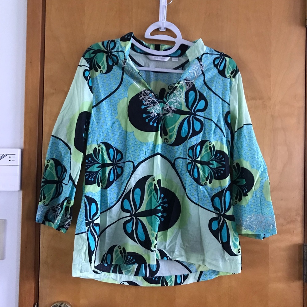 Vibrant Green & Teal Floral Tunic Top